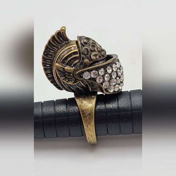 Brass Skull Spartan ring, biker  or goth vibes, size 7 - Picture 4 of 5